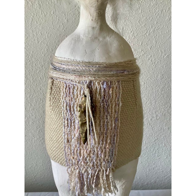 Figurative 1980s Naida Seibel Mixed Media Figurative Sculpture With Brass Face & Feather Adornment, 27” H For Sale - Image 3 of 10