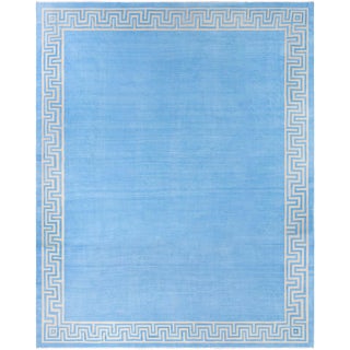 Doris Leslie Blau Indian Dhurrie Vintage Blue Flatweave Cotton Rug Greek Key For Sale