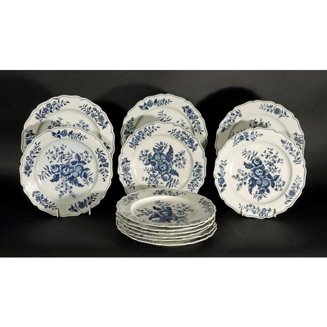 First Period Worcester Blue and White Pine Cone Pattern Dinner Plates, Set of 12, Circa 1770 Twelve matching eighteenth-...