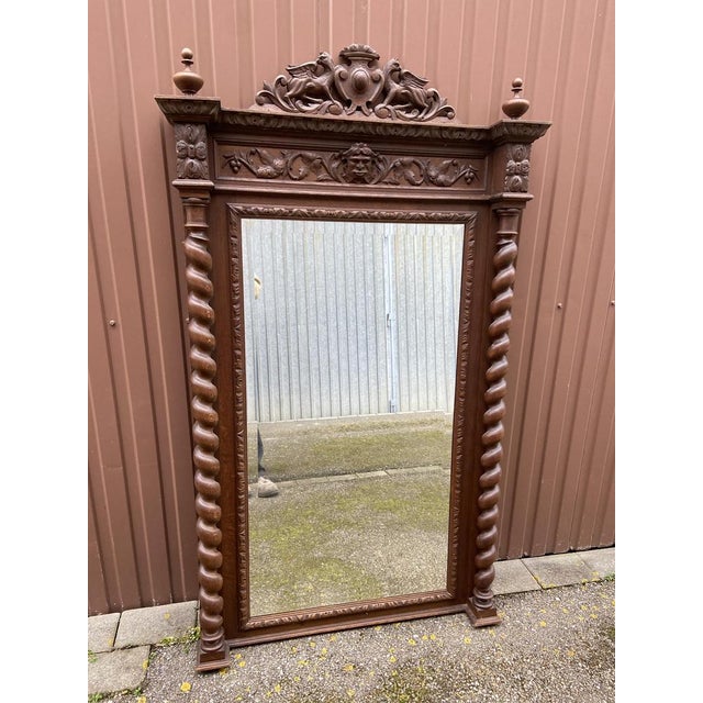 Large French Renaissance Carved Mirror, 1880s For Sale - Image 12 of 12