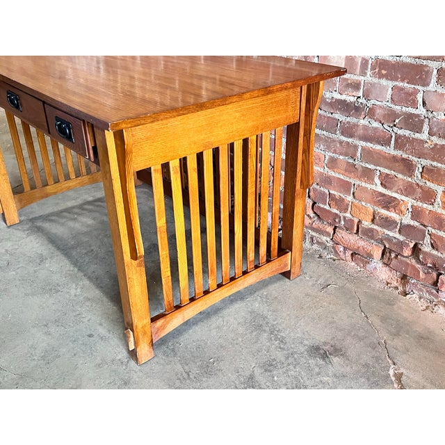 Stickley Vintage Stickley Style Mission Arts & Crafts Solid Spindle Oak Writing Work Table Desk For Sale - Image 4 of 9