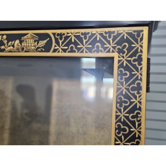 Late 20th Century Drexel Heritage Black Lacquer Et Cetera Chinoiserie China Cabinet Bookcase For Sale In Cleveland - Image 6 of 11