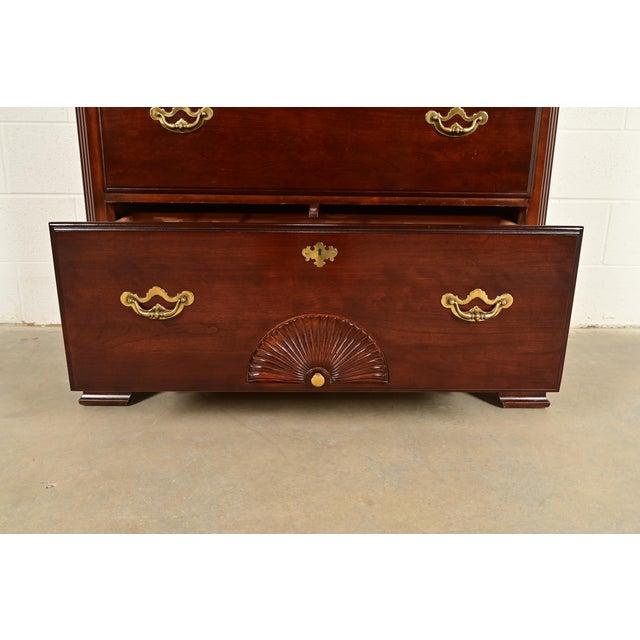 Brown Thomasville Georgian Carved Cherry Wood Highboy Dresser, Circa 1980s For Sale - Image 8 of 15