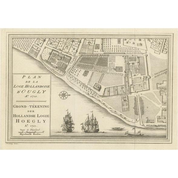 Antique Plan of the Dutch Settlement at Chinsura-Hooghly, 1746 For Sale