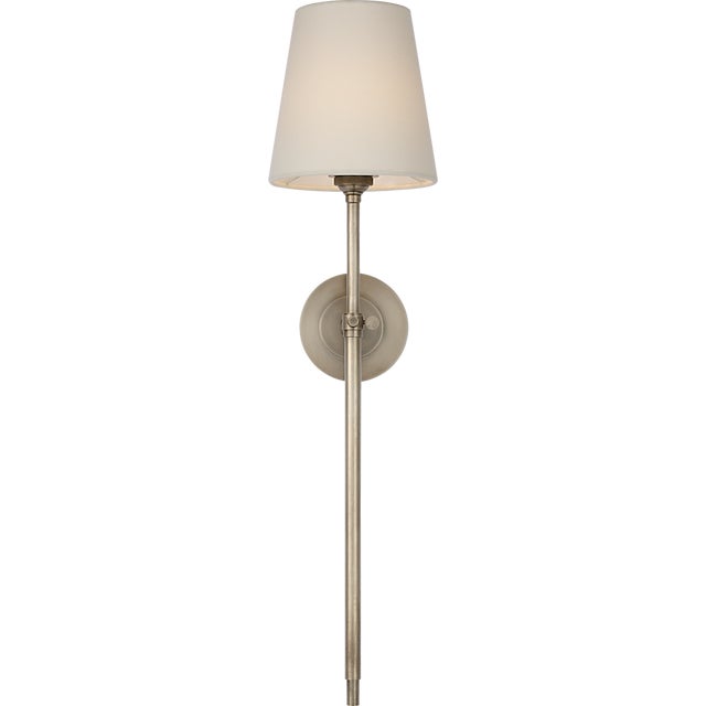 Thomas O'Brien for Visual Comfort Signature Bryant 27" Cordless Tail Sconce in Antique Nickel with Linen Shade For Sale - Image 10 of 13