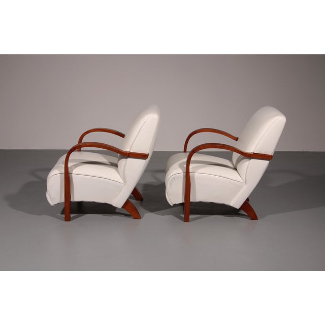 Wood Vintage Art Deco Lounge Chairs in White Leather, 1950s, Set of 2 For Sale - Image 7 of 14