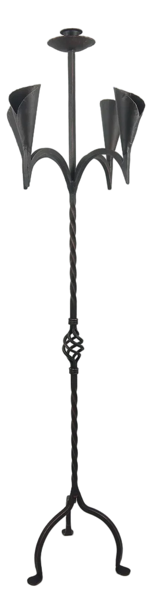Wrought Iron Floor Candelabra With Twisted Stem, Antique Copper Finish