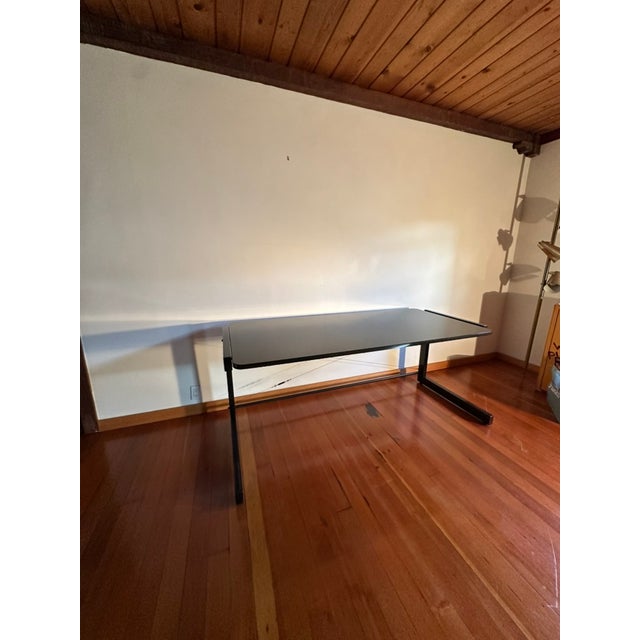 Contemporary Vintage 1990s Cantilever Desk – Metal Frame & Granite-Finish Glass For Sale - Image 3 of 9