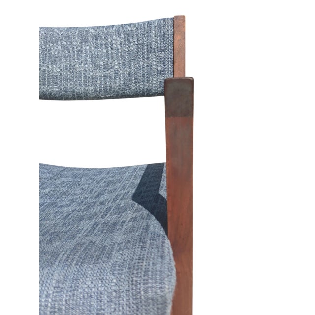 Mid Century Modern Blue Tweed Upholstered Walnut Arm Chairs- A Pair For Sale - Image 11 of 17