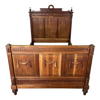 Antique French Style Oak Double Bed Frame For Sale
