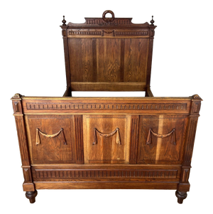 Antique French Style Oak Double Bed Frame