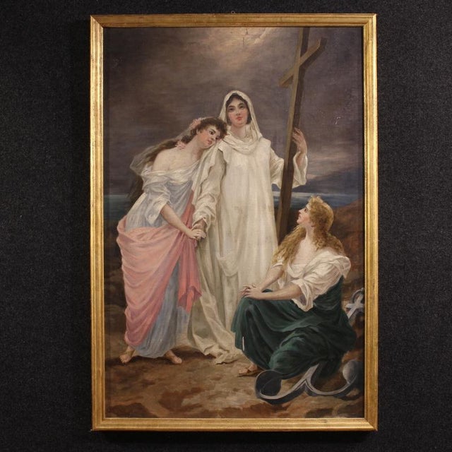 Neoclassical Artist, Allegory of Faith, Hope and Charity, 1880, Oil on Canvas, Framed For Sale - Image 16 of 16