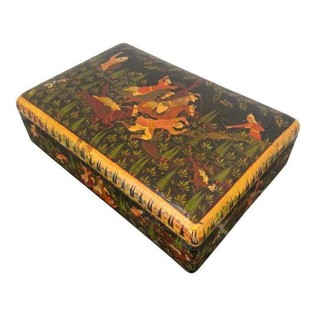 1920s Kashmir Hand Painted Paper Mache Box For Sale