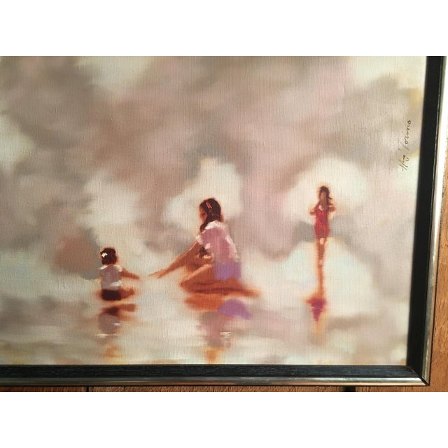 Textile Vintage Mid-Century A. M. Torino Women at the Shore Painting For Sale - Image 7 of 9