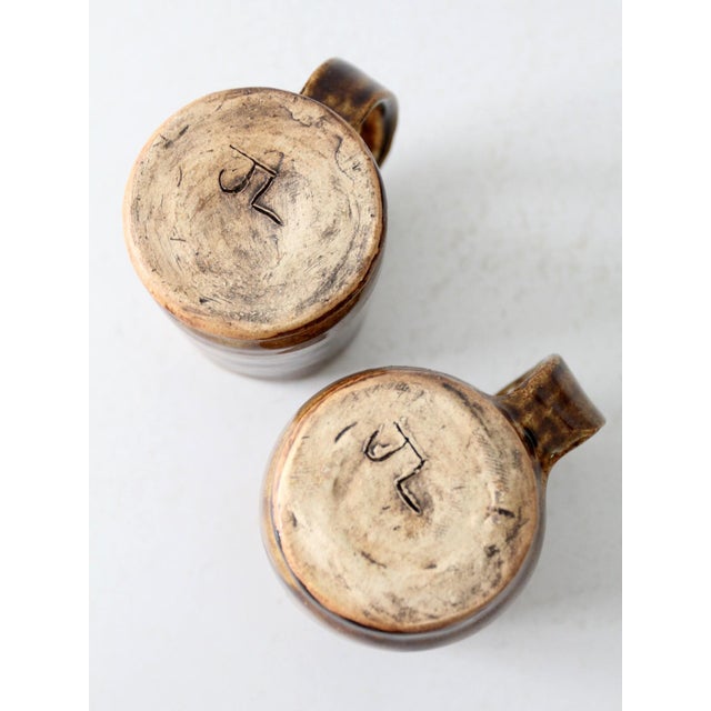 Vintage Rustic Handmade Pottery Mug Pair For Sale - Image 10 of 10