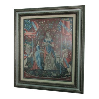My Only Desire the Lady and the Unicorn Vintage Finished Needlepoint Framed Under Glass For Sale