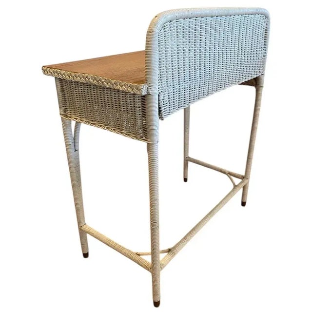 Wood Vintage Mid Century Wicker & Wood Top Writing Desk With Drawer For Sale - Image 7 of 8