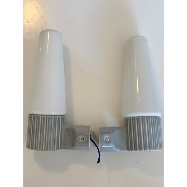 Mid-Century Modern Wall Lights in Opaline Glass and Ceramic by Sigvard Bernadotte for Ifö, 1960s, Set of 2 For Sale - Image 10 of 10
