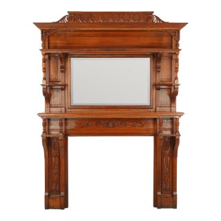 1890s Neoclassical Oversized Carved Cherry Wood Fireplace Mantel For Sale