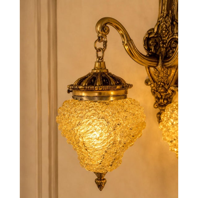 Metal 1980s French Louis XVI Gold Bronze Crystal Wall Lamps-Sconces-Pair For Sale - Image 7 of 17