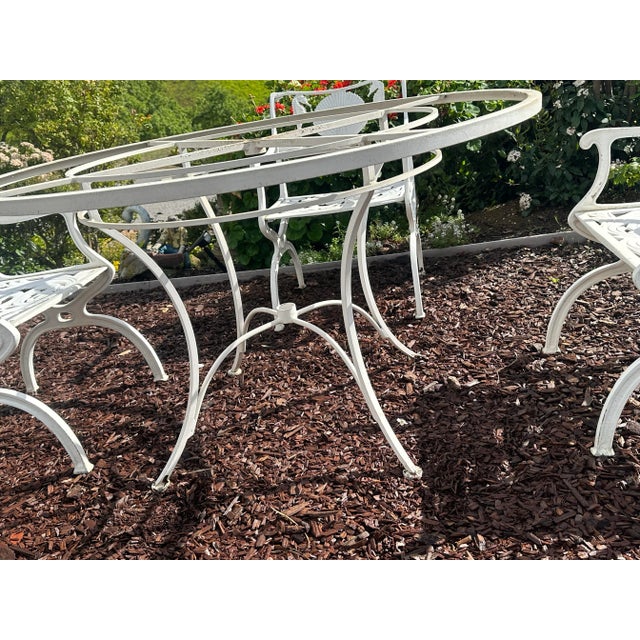 White 1950s Molla Premium Aluminum Seahorse and Shell Motif Outdoor Table & 4 Chairs For Sale - Image 8 of 10