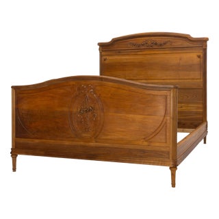 Antique French Carved Walnut Bed, 1890s For Sale