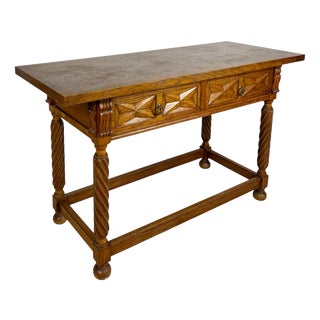 20th Century Spanish Oak Console Table with Two Drawers For Sale