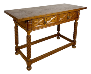 20th Century Spanish Oak Console Table with Two Drawers