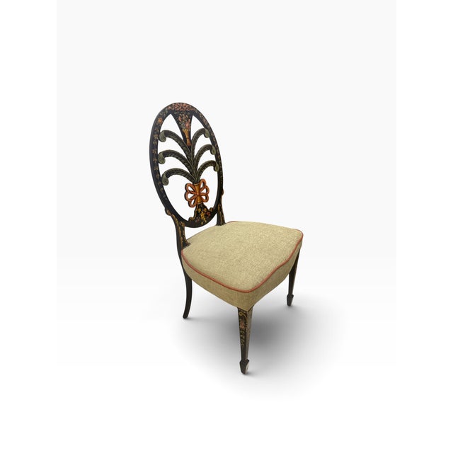 Neoclassical Vintage Hand-Painted Neoclassical Plume Back Side Chair, Newly Reupholstered For Sale - Image 3 of 12