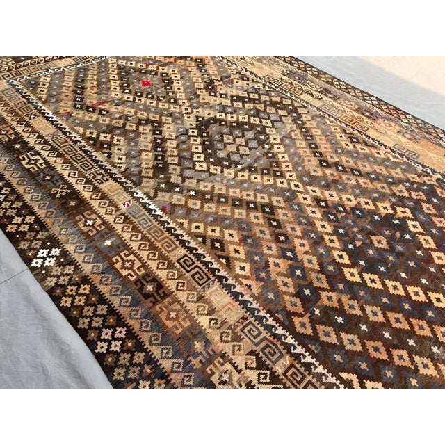 Islamic Antique Afghan Hand-Woven Kilim Rug | Tribal Ghelmori Flatweave Wool Carpet in Earthy Brown, For Sale - Image 3 of 12