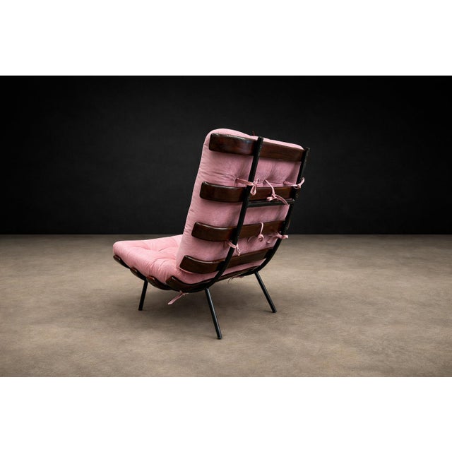 Mid-Century Modern Brazilian Modern Wood Slat & Metal Frame Armchair, Moveis Pallar, 1950s For Sale - Image 3 of 15