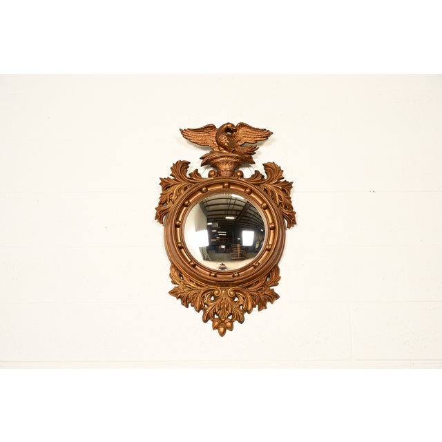 American Federal Gold Gilt Convex Bullseye Eagle Wall Mirror For Sale - Image 11 of 11