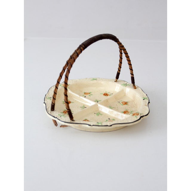 Vintage Japanese Floral Porcelain Serving Dish With Handle For Sale - Image 10 of 13