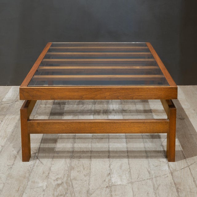Mid-Century Architectural Walnut and Glass Coffee Table c.1960 For Sale In San Francisco - Image 6 of 7