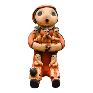 Mid 20th Century Toya Jemez Pueblo Native American Storyteller Six Children Pottery Sculpture