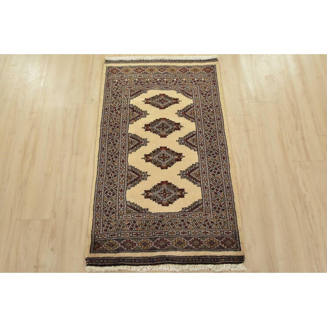 Tribal Bokhara Jaldar Rug 2’6” X 4’2” Beige Wool Tribal Hand-Knotted Oriental Carpet For Sale - Image 3 of 9