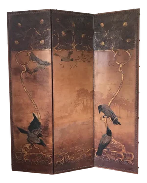 Art Nouveau Three Panel Tooled Leather Screen, 1900s