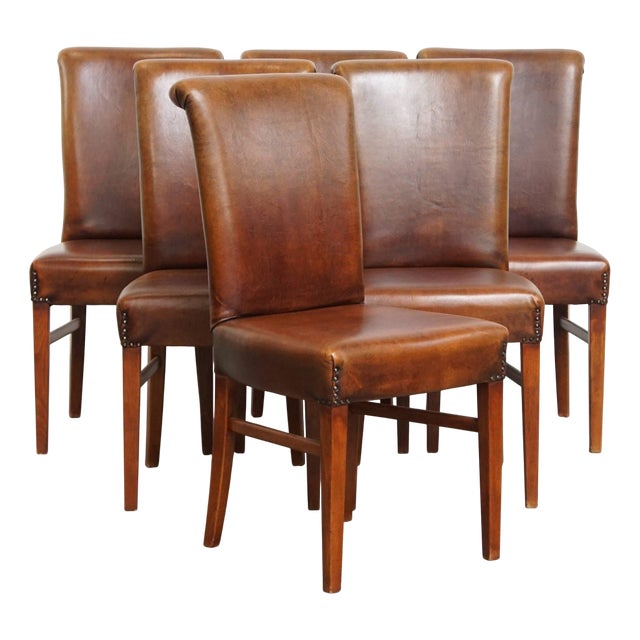 Sheepskin Dining Chairs with Decorative Nails, Set of 6 For Sale