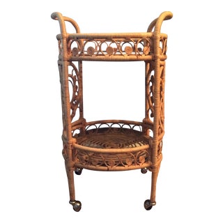 Vintage Bamboo & Rattan Bar Cart For Sale
