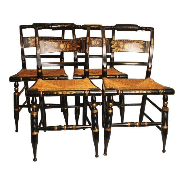 Vintage Hitchcock Black Wood Rush Dining Chairs Set of 4 Chairish