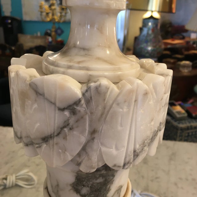 Traditional Carved Alabaster Lamps a Pair For Sale - Image 3 of 12