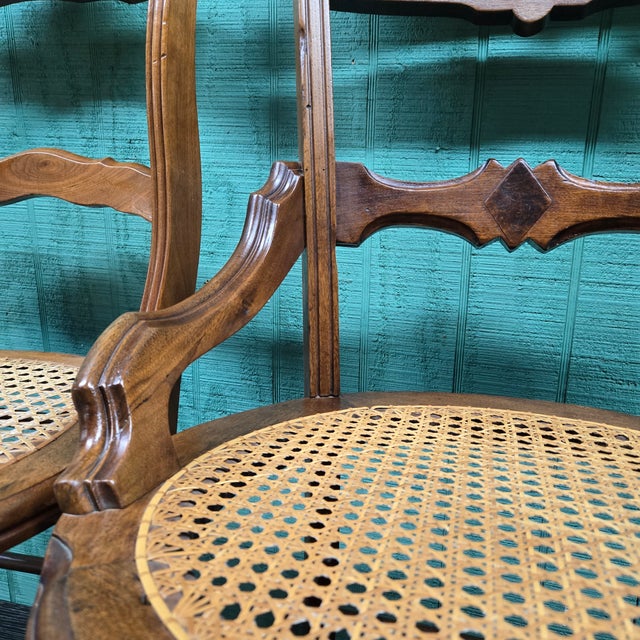 Early 21st Century Pair of Vintage Wooden Chairs With Wicker Seats For Sale - Image 5 of 14