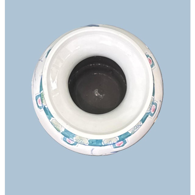 Ceramic Hand-Painted Porcelain Vase With Lotus & Crane Motif For Sale - Image 7 of 8
