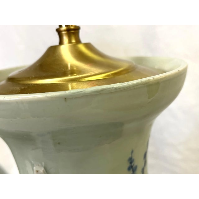 Vintage Hand Painted Celadon Vases Converted to Lamps- a Pair For Sale - Image 11 of 13