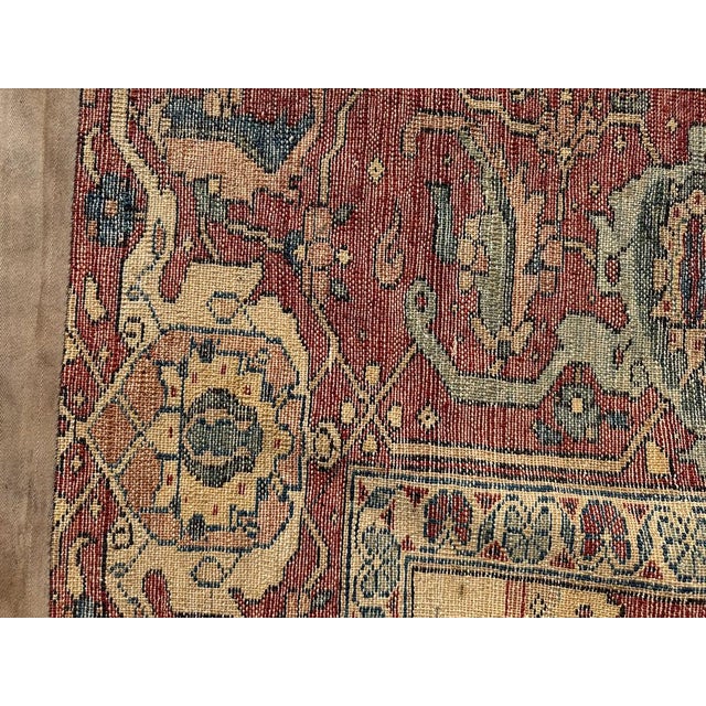 A Stunning Vintage 12' X14' Ivory Groune Persian Serapi Rug For Sale - Image 11 of 11