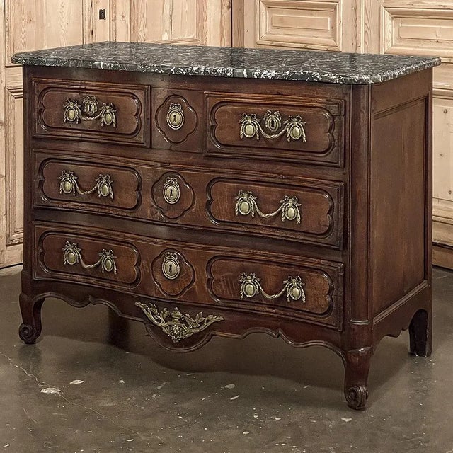 French Country 18th Century Country French Walnut Marble Top Commode ~ Chest of Drawers For Sale - Image 3 of 12