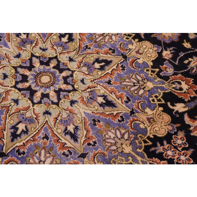 Traditional 1960s 9x13 Hand-Knotted Oriental Rug Navy Field Ivory Accent For Sale - Image 3 of 8