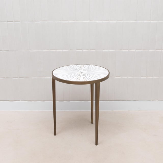R & Y Augousti Side Table in White Shagreen and Mother of Pearl With Bronze Patina Brass by R&y Augousti For Sale - Image 4 of 10
