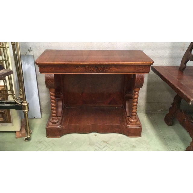 Biedermeier 20th Century Biedermeier Style Marquetry Spanish Console Table With Drawer For Sale - Image 3 of 10