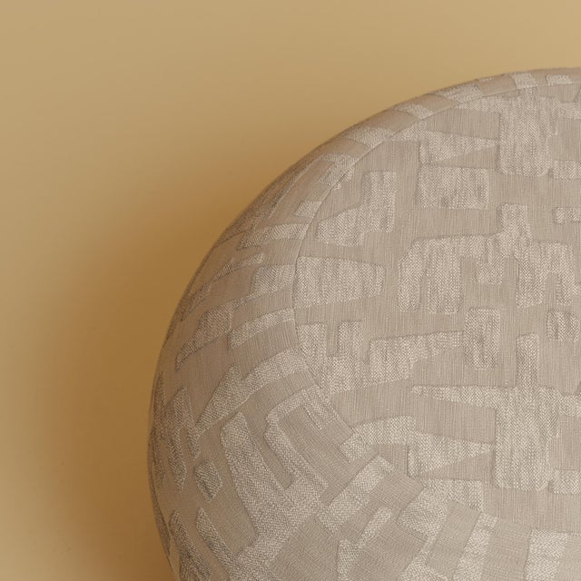Contemporary Round Pouf in Smoked Oak by Lebanto For Sale - Image 3 of 7